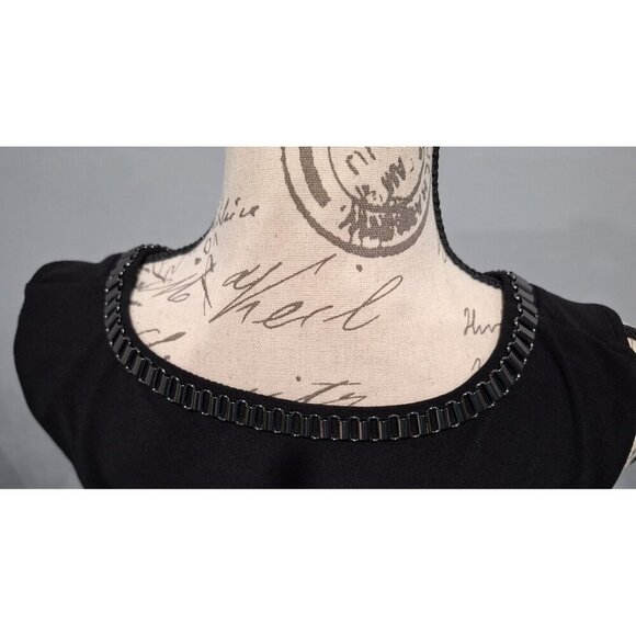 NWT Alfani Black Sleeveless Chiffon Top W/ Pleated Front & Embellished Neckline/ - Picture 6 of 7